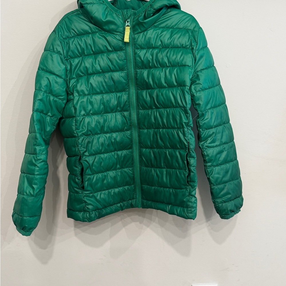 Primary Green Puffer Jacket Quilted Hooded